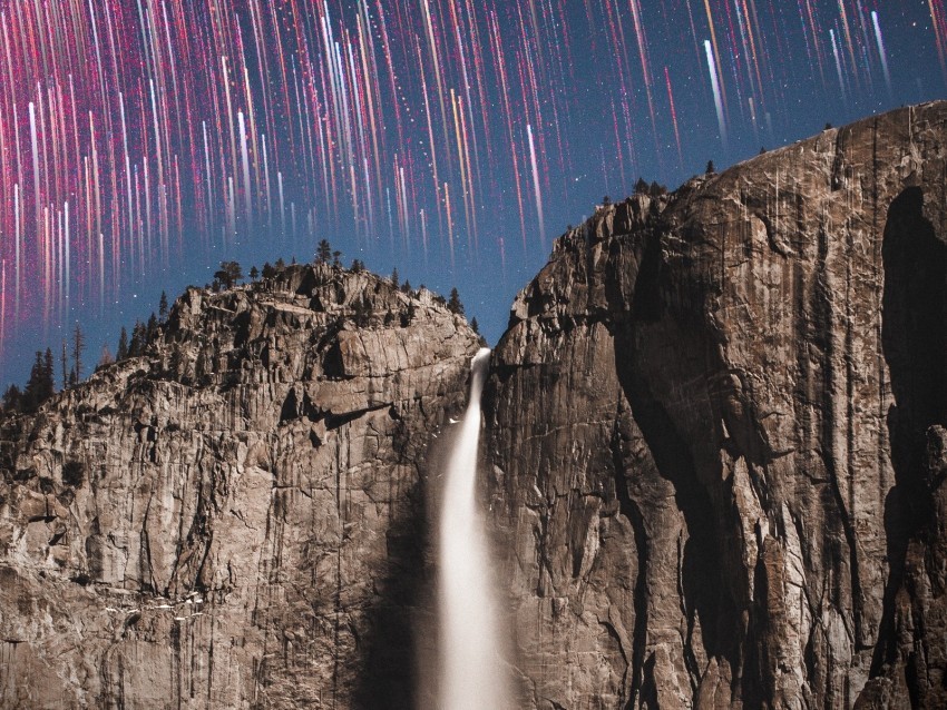 rock cliff waterfall starry sky long exposure stone Free PNG images with clear backdrop