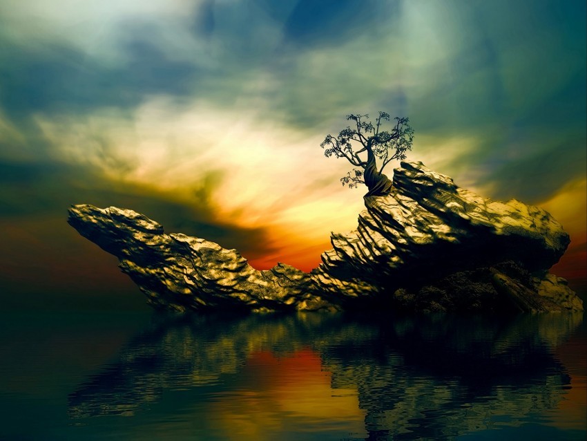 rock tree art water reflection Transparent PNG photos for projects 4k wallpaper