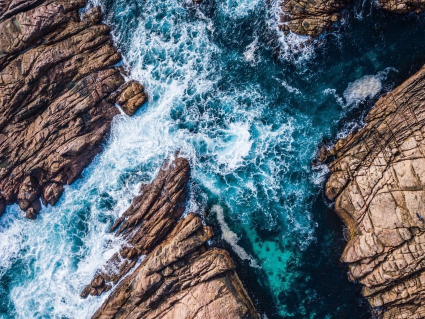 rocks ocean aerial view waves splash Isolated Item with Transparent Background PNG