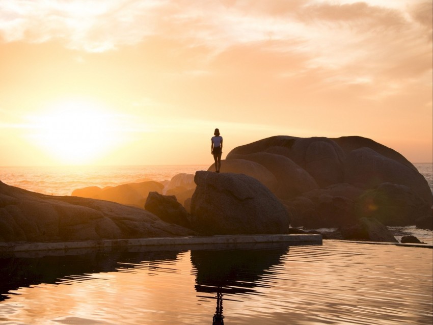 rocks silhouette sunset water south africa Transparent PNG vectors