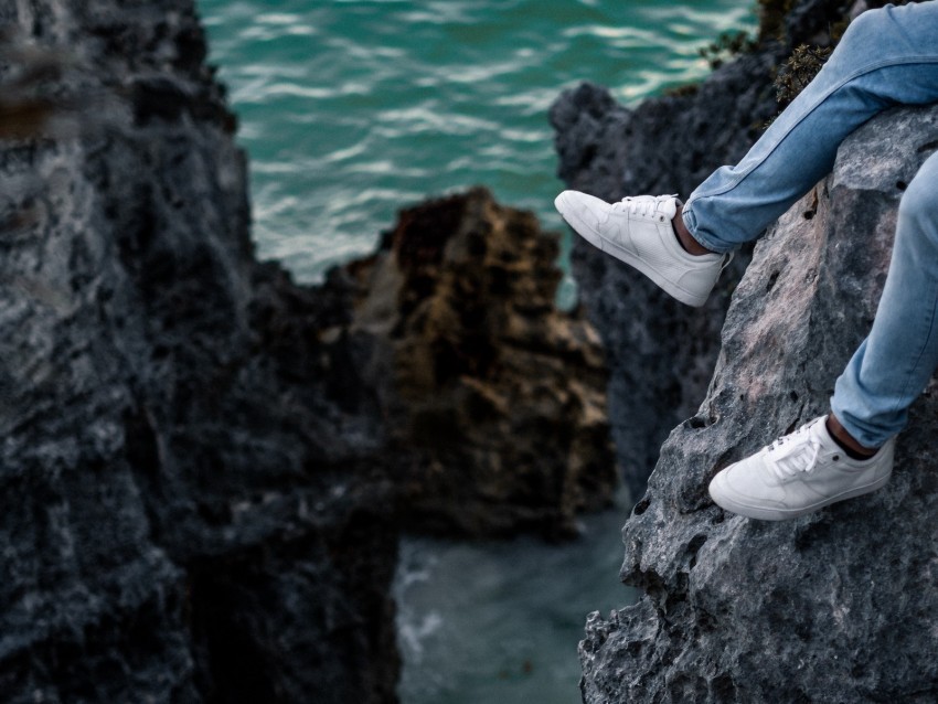 rocks water legs sneakers shore ClearCut Background PNG Isolated Element