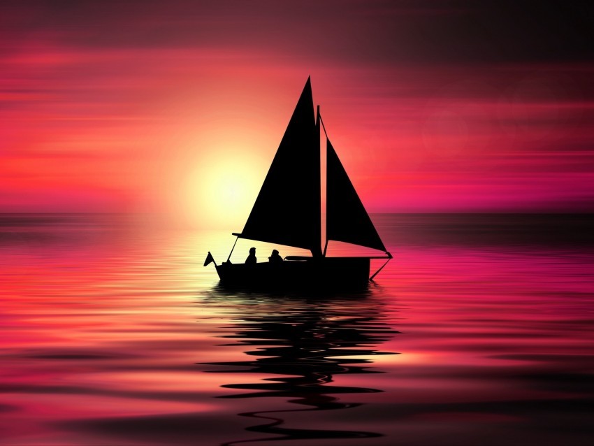 sail silhouettes sea horizon night PNG images with transparent elements 4k wallpaper