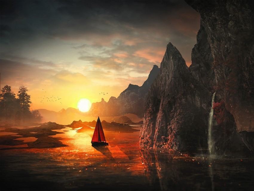 sail sunset bay art PNG Graphic with Isolated Transparency 4k wallpaper