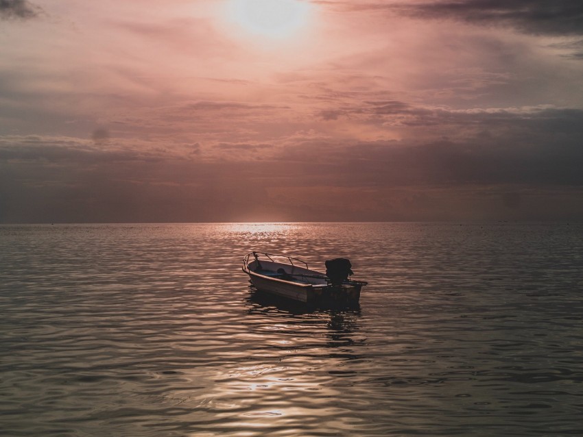 sea boat sunset dusk evening Isolated PNG Element with Clear Transparency