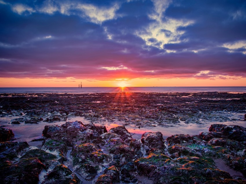 sea coast sunset horizon sky twilight PNG for online use 4k wallpaper