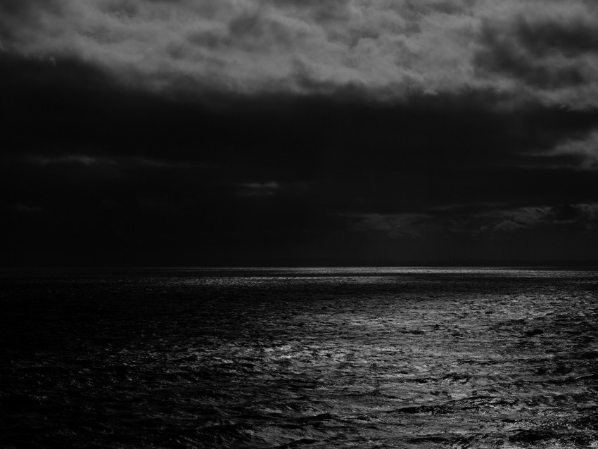 sea horizon bw overcast clouds ripples Isolated Item in Transparent PNG Format