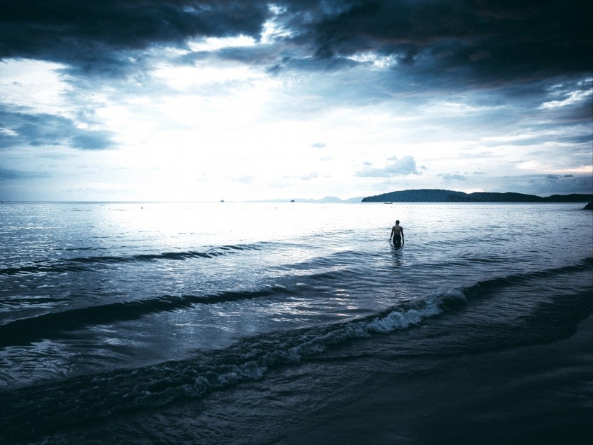 sea man lonely overcast clouds Clear Background PNG Isolated Element Detail