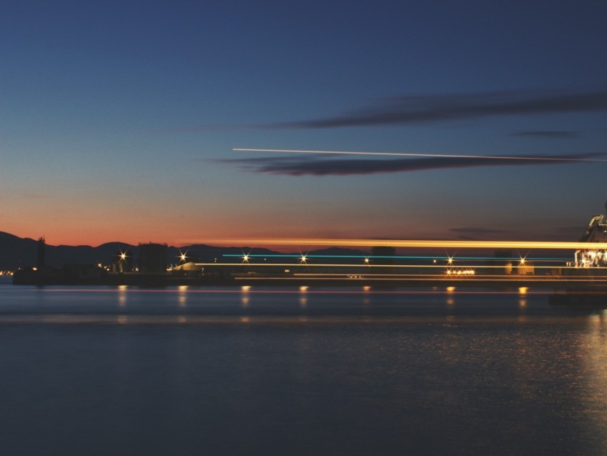 sea pier lights long exposure evening twilight reflection Free transparent background PNG 4k wallpaper