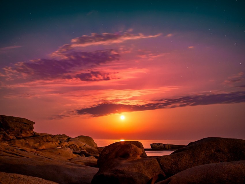 sea rocks sunset sky spain Clear Background Isolated PNG Object