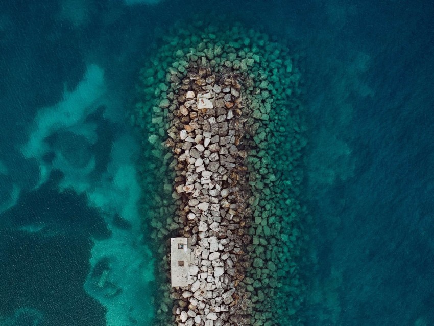 sea stones aerial view breakwater water Isolated Artwork on Clear Background PNG