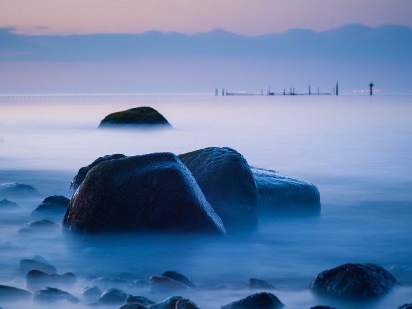 sea stones fog coast landscape PNG file with no watermark