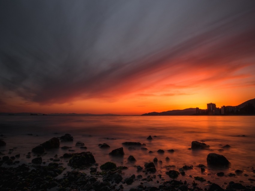 sea sunset stones horizon sky coast Alpha channel transparent PNG