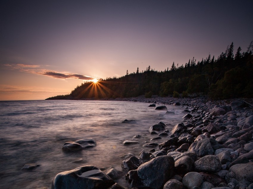 sea sunset stones shore trees Free PNG images with transparency collection