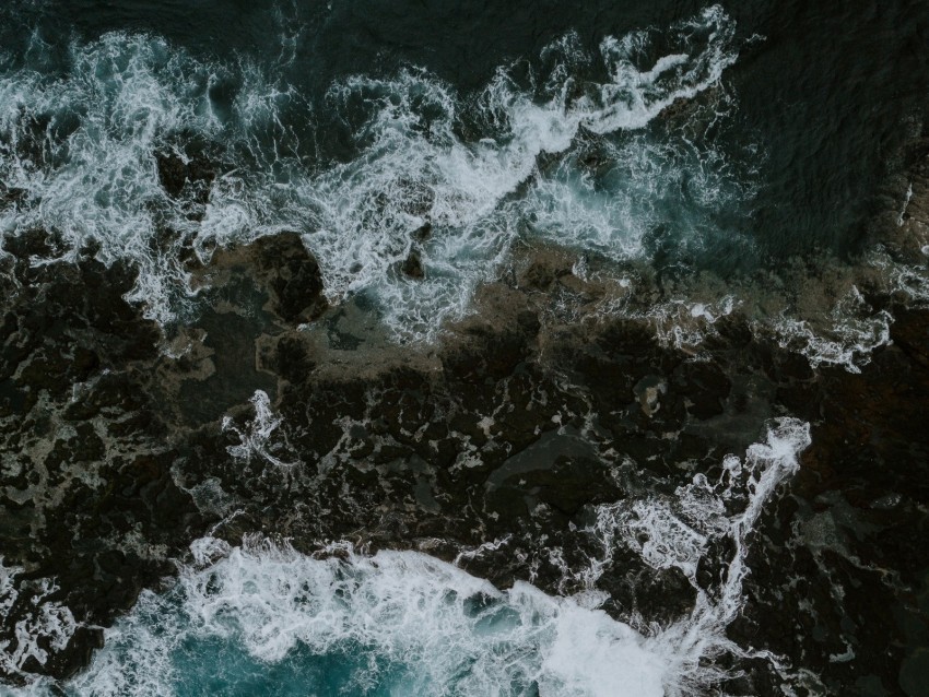sea waves aerial view stones shore PNG transparent design diverse assortment