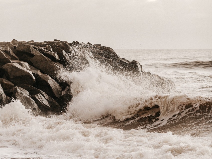 sea waves spray stones shore surf Isolated Object with Transparency in PNG