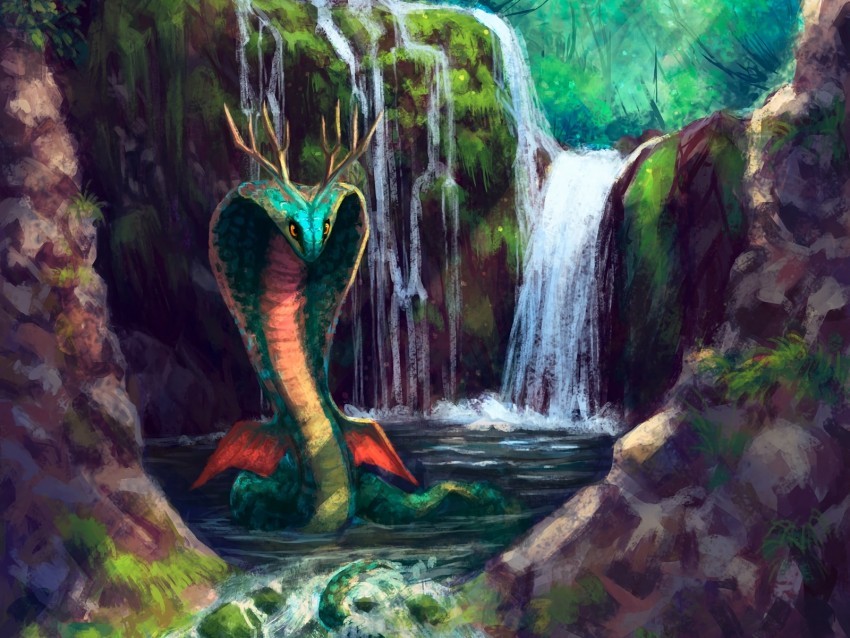 serpent waterfall art creature fantasy PNG files with no background bundle