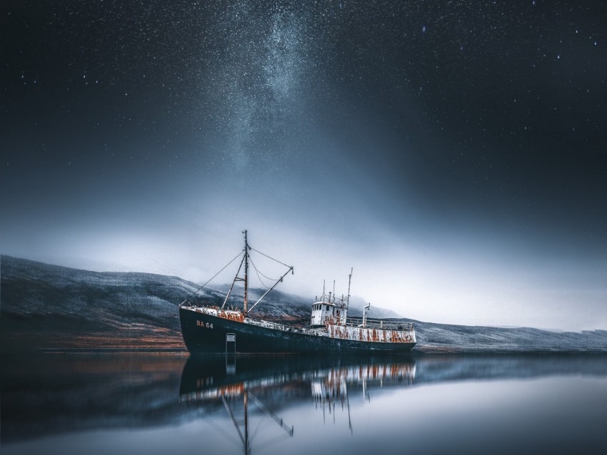 ship bay milky way iceland PNG with no cost