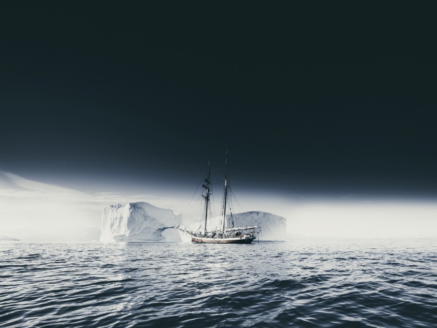 ship iceberg ice fog sea sky Isolated Item in Transparent PNG Format