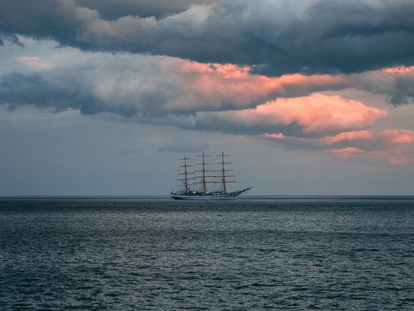 ship sea horizon clouds ripples Free PNG file