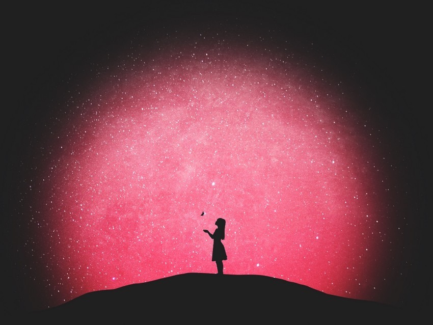 silhouette butterfly girl starry sky loneliness Isolated Design Element in HighQuality PNG