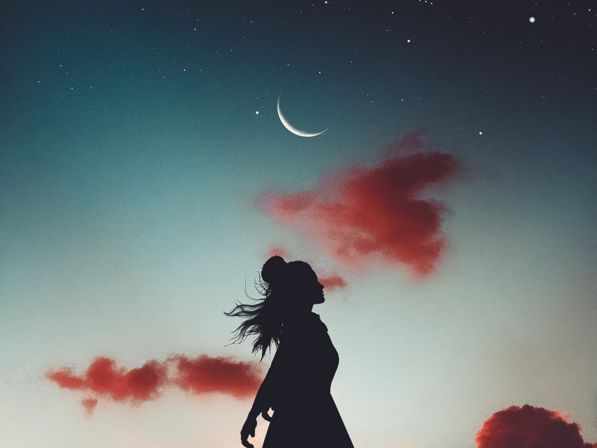 silhouette girl moon sky levitation flight Transparent background PNG gallery
