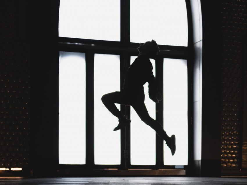 silhouette jump dark window light PNG file with no watermark