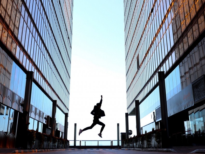 silhouette jump night buildings PNG Image with Transparent Background Isolation