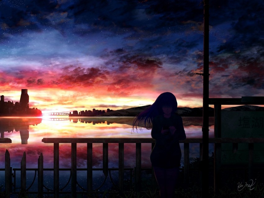 silhouette night starry sky girl anime PNG images without licensing