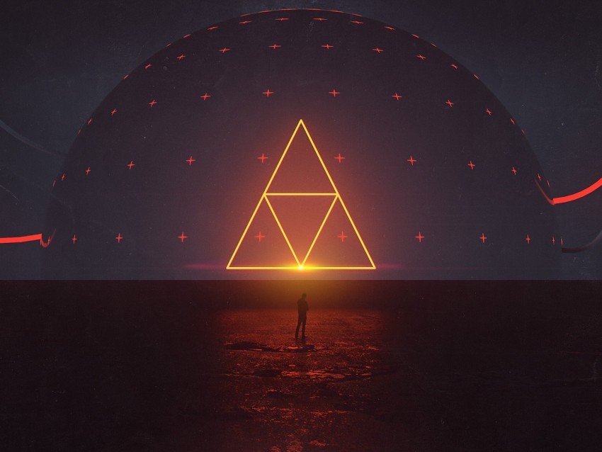 silhouette planet triangle glow PNG with transparent backdrop