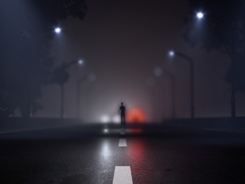silhouette road fog blur marking art PNG images without BG 4k wallpaper