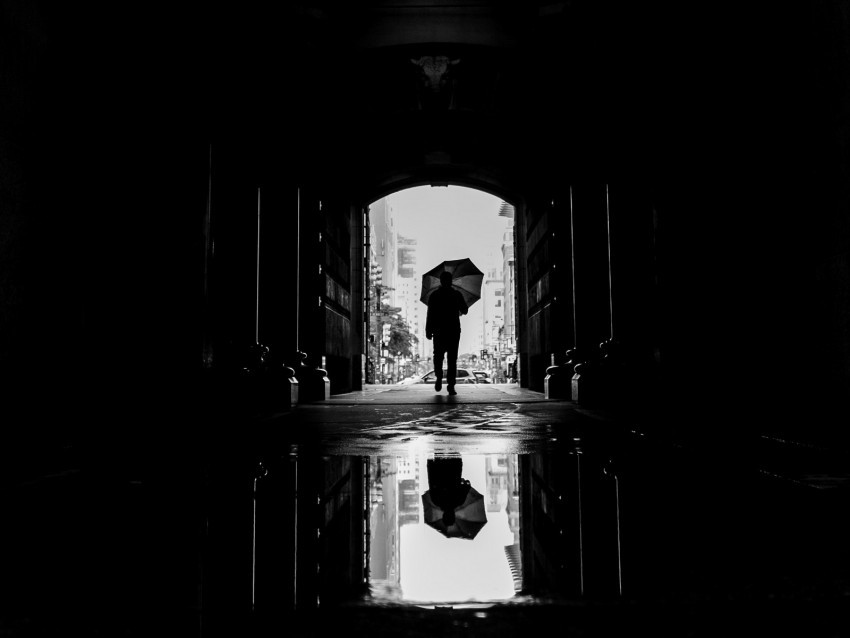 silhouette umbrella bw passage dark PNG graphics with transparent backdrop