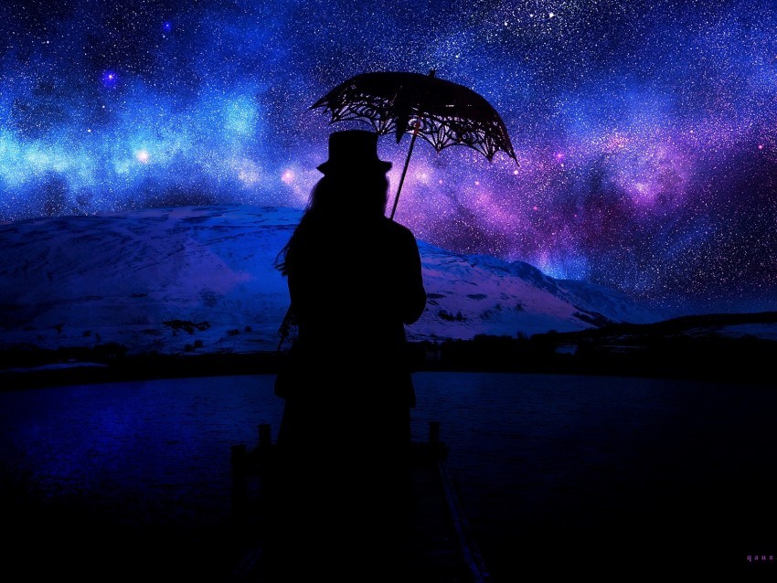 silhouette umbrella starry sky space Isolated Graphic on HighResolution Transparent PNG