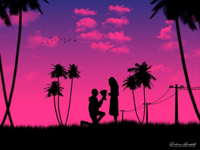 silhouettes love couple romance night art PNG with no background for free