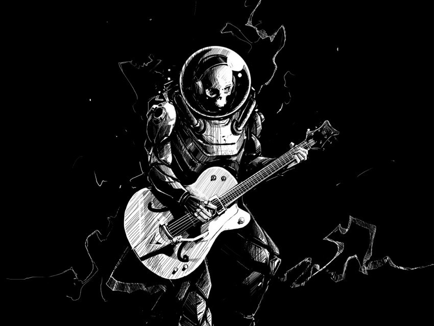 skeleton guitar bw guitarist spacesuit art Isolated PNG Object with Clear Background 4k wallpaper