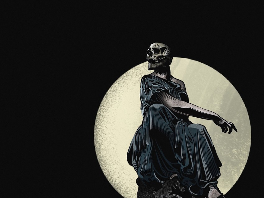 skeleton sculpture gothic frozen night moon art PNG with alpha channel for download