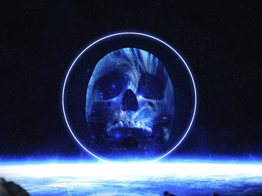 skull glow space circle stars blue Isolated Artwork on HighQuality Transparent PNG