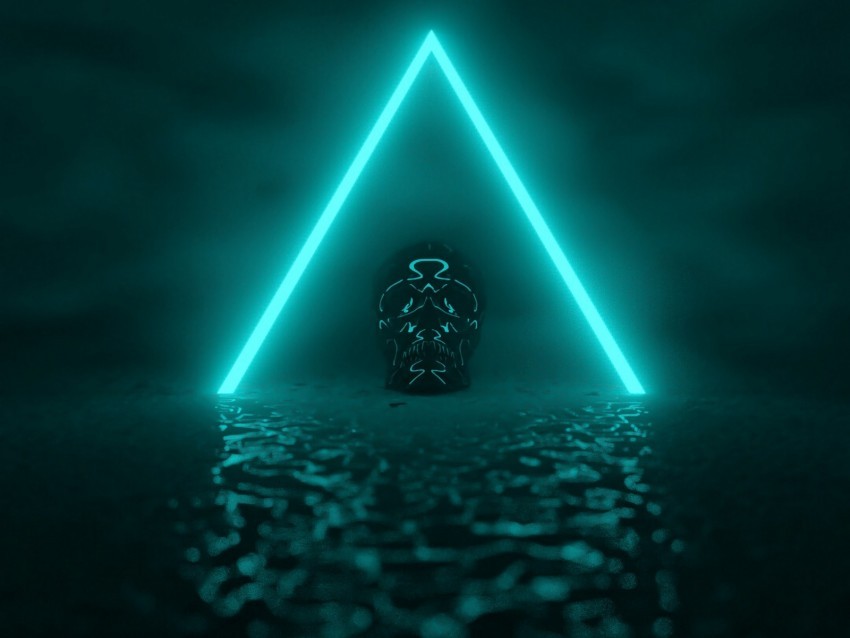 skull neon triangle glow dark Isolated Design on Clear Transparent PNG 4k wallpaper