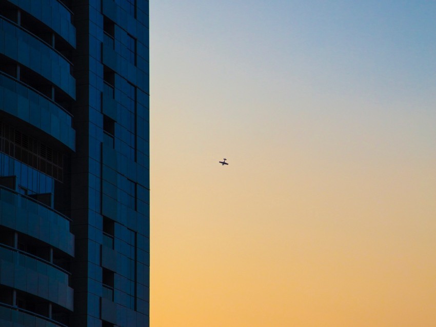 skyscraper airplane dawn minimalism PNG images with no background needed 4k wallpaper