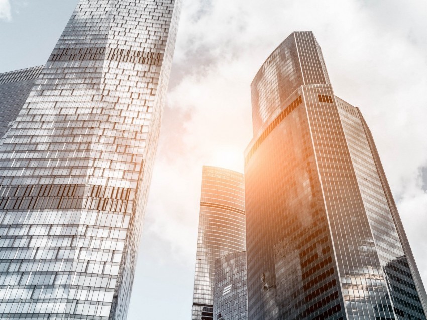 skyscrapers architecture city buildings glare Isolated Element in Transparent PNG