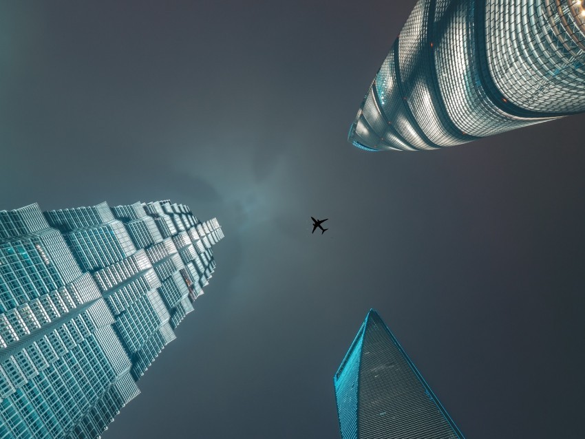 skyscrapers bottom view plane minimalism Isolated Graphic on HighQuality PNG