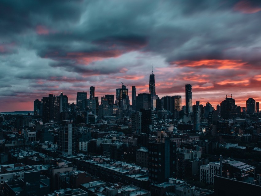 skyscrapers twilight city clouds new york Clear PNG image 4k wallpaper