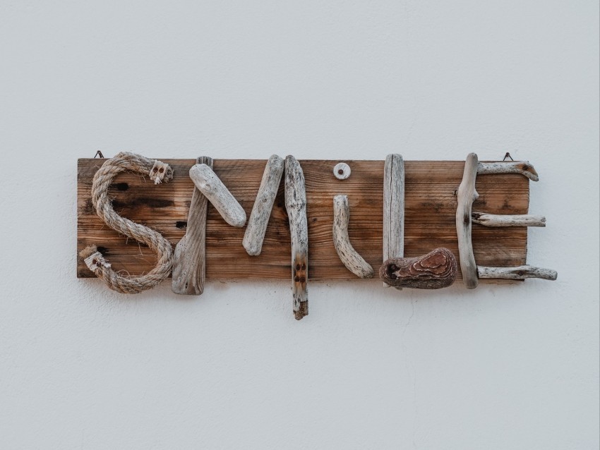 smile inscription wooden creative Isolated Character in Transparent PNG Format