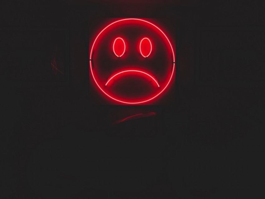 smile smiley sad neon red dark Isolated Artwork on Clear Transparent PNG