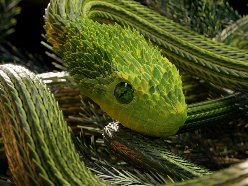 snake green reptile scales 3d PNG Image with Clear Isolation 4k wallpaper