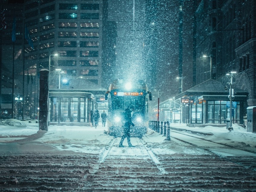 snowfall night city transport winter PNG Image with Transparent Isolated Graphic Element 4k wallpaper