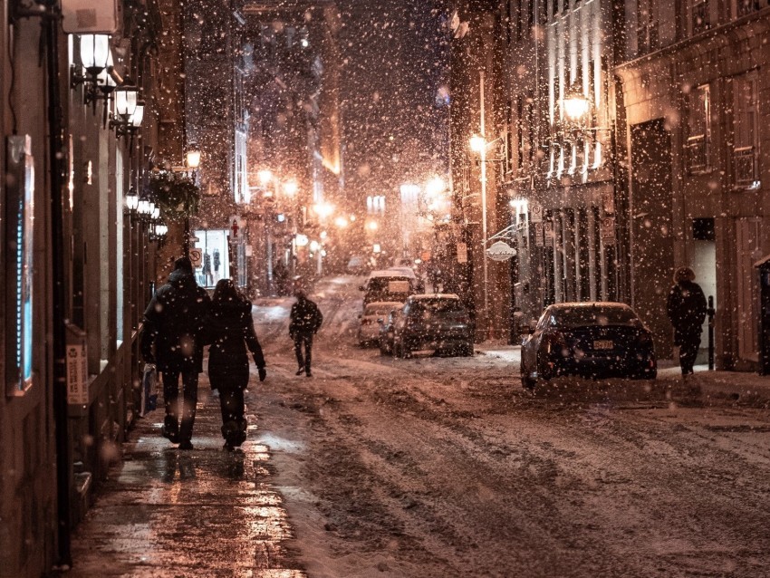 snowfall people street night evening city winter High-resolution PNG images with transparency 4k wallpaper