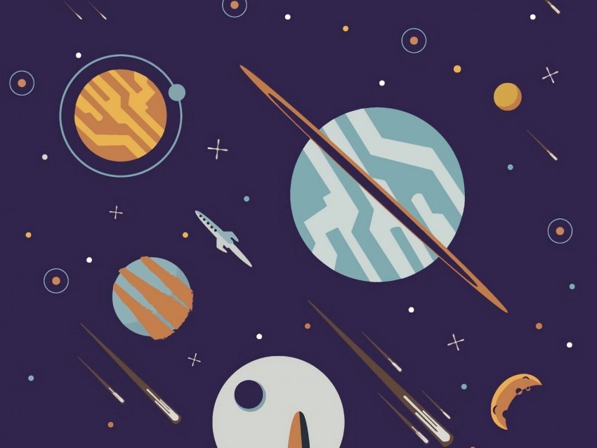 space rockets planets stars art vector PNG design