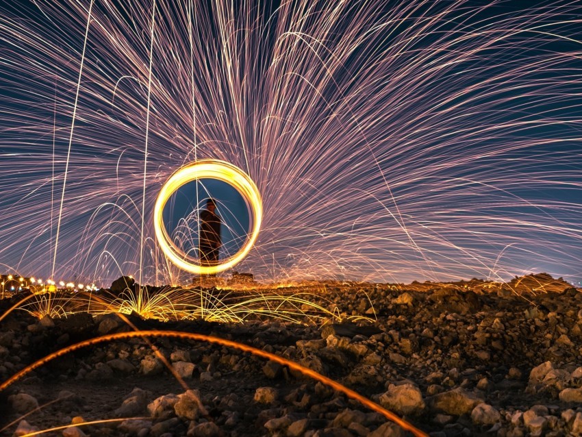 sparks fire show long exposure movement glow bright circle PNG with no background diverse variety