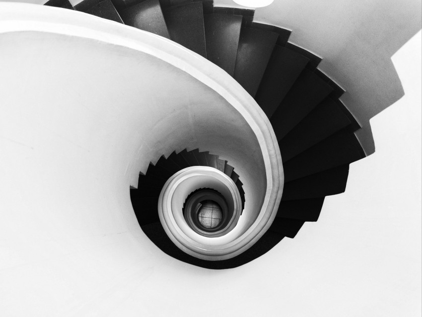 spiral stairs bw minimalism PNG Isolated Object with Clear Transparency 4k wallpaper