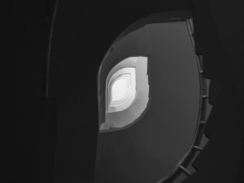 staircase spiral staircase bw bottom view PNG Illustration Isolated on Transparent Backdrop